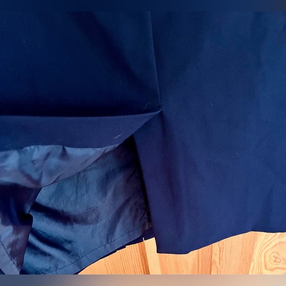 Worthington Stretch Navy Blue Pencil Skirt Lined Front Slit Pleats SZ 6 Preppy - Picture 3 of 12